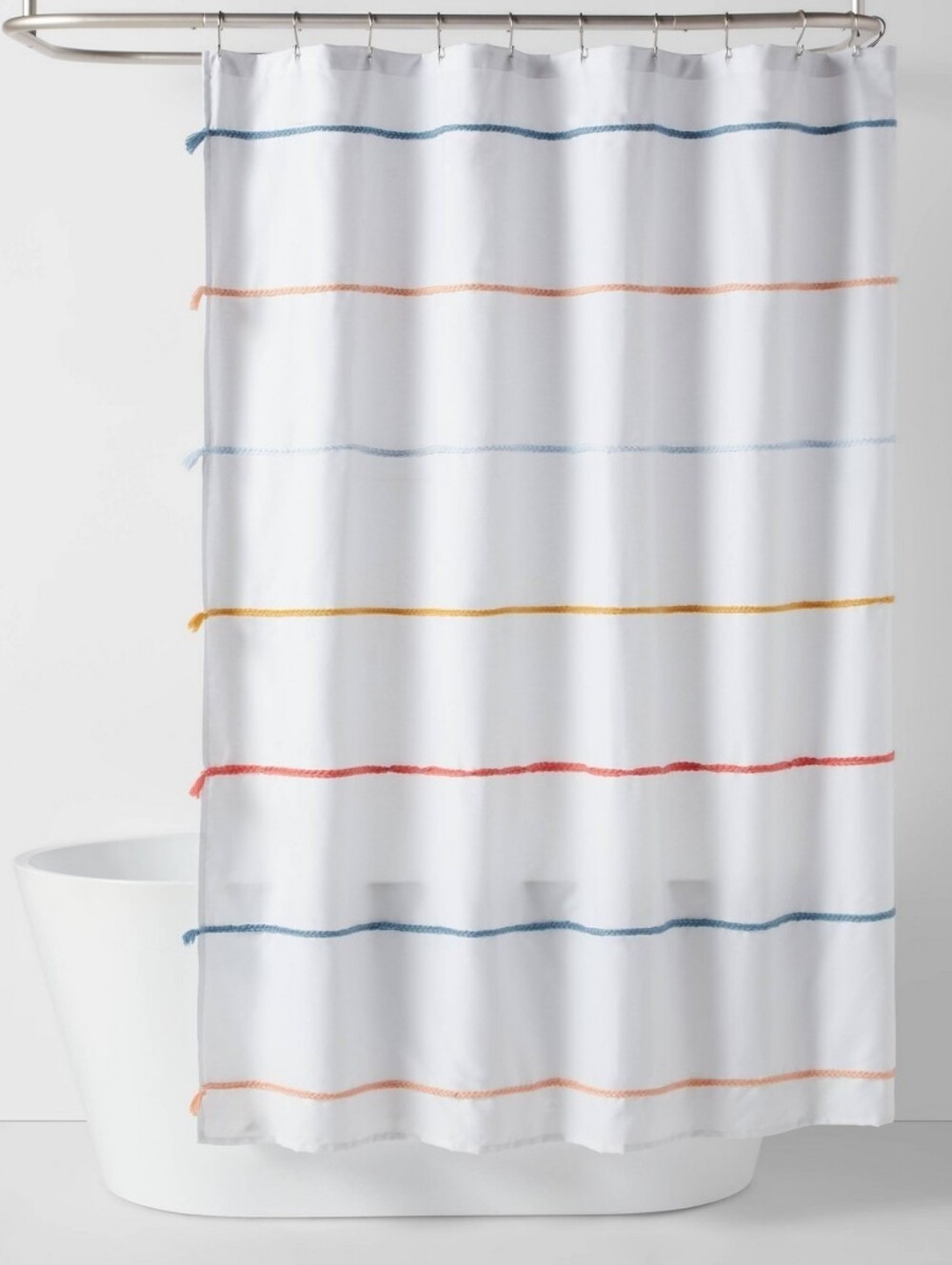Pillowfort Striped White Shower Curtain with Multicolor Lines Nwt